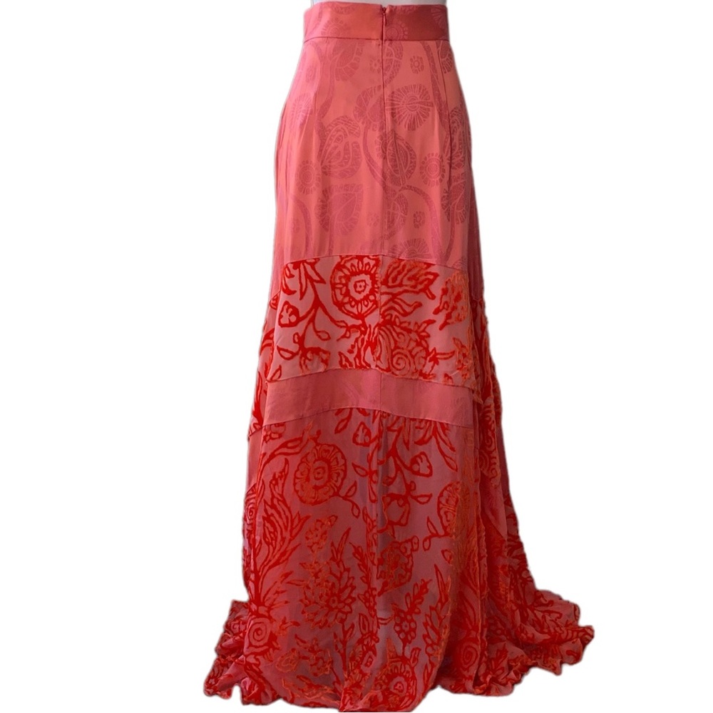 PETER PILOTTO LONG DEVORE SILK VELVET ASYMMETRIC TIER EVENING MAXI SKIRT - Picture 11 of 16
